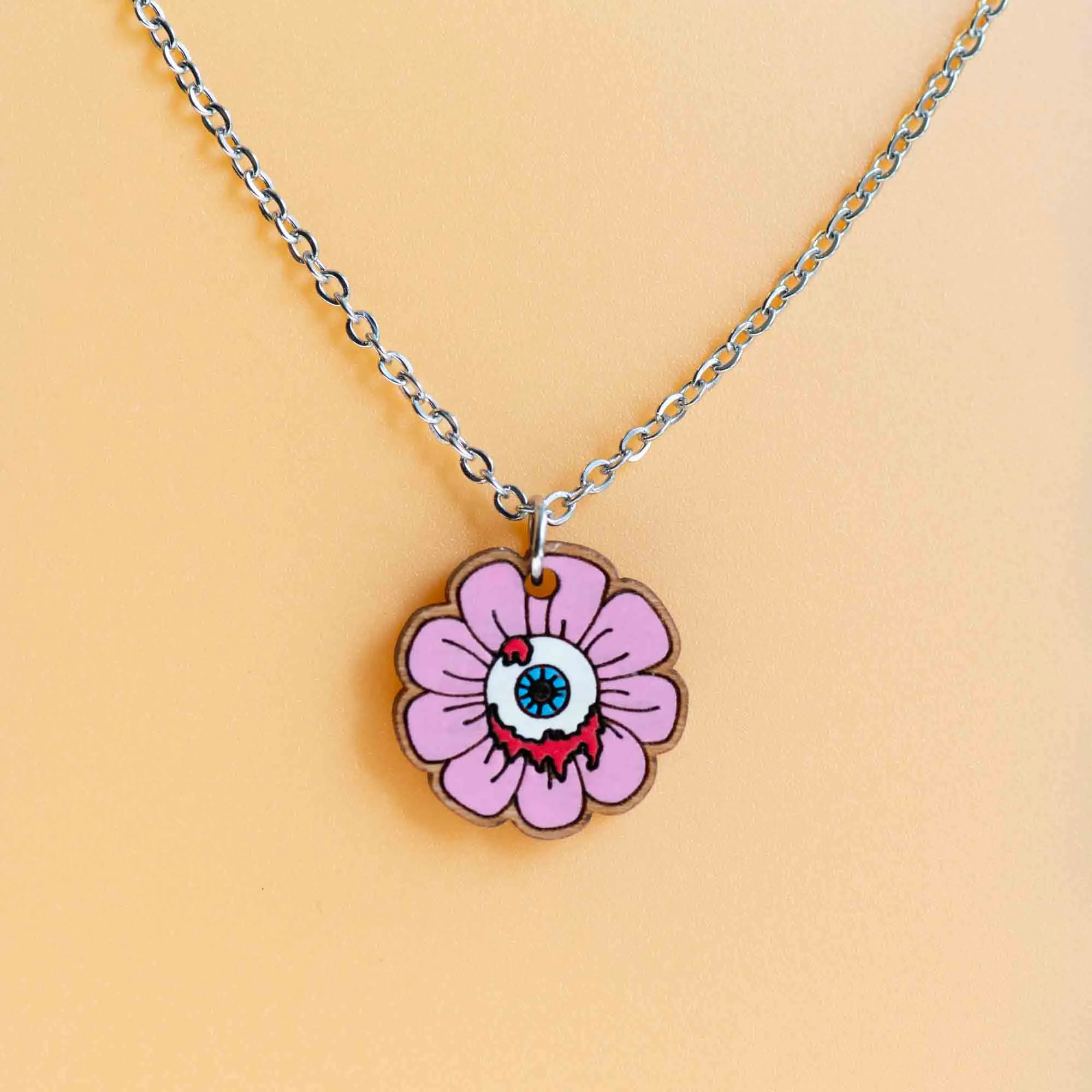 Hand Painted Flower Eyeball Necklace