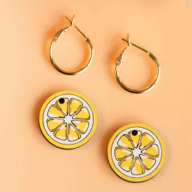 Hand-Painted Lemon Slice Hoop Earrings - PEO14144H