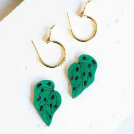 Hand-Painted Monstera Hoop Earrings - PEO14160H