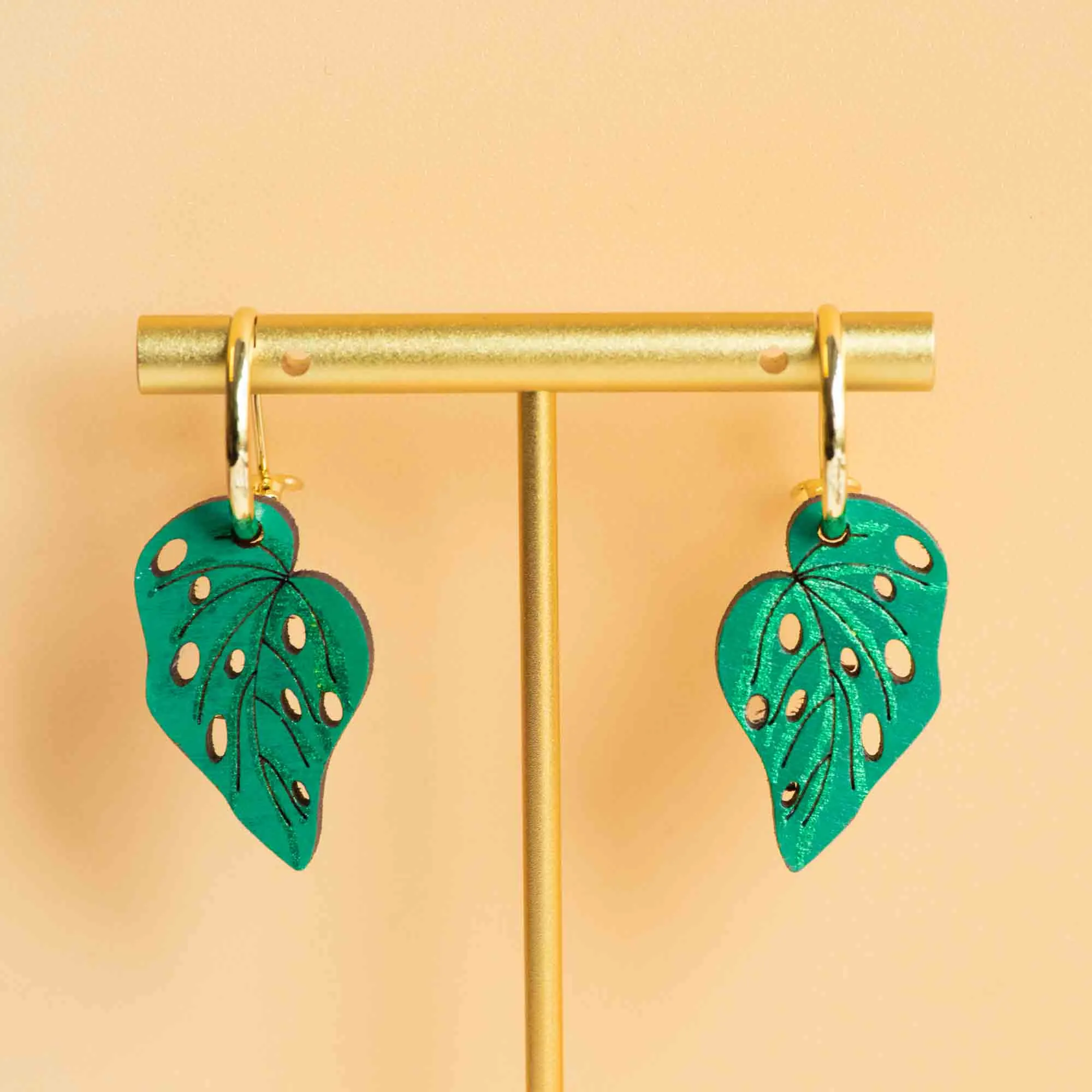 Hand-Painted Monstera Hoop Earrings - PEO14160H