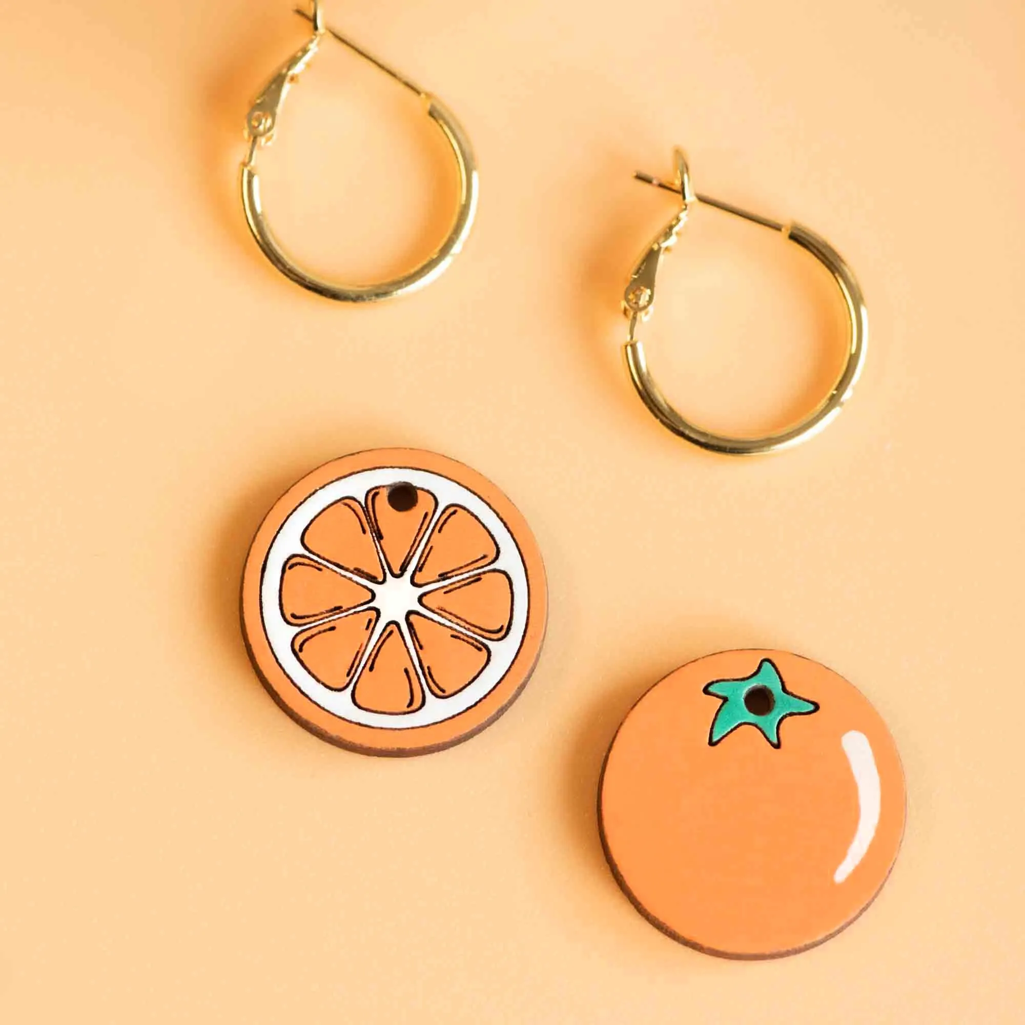 Hand-Painted Orange Hoop Earrings - PEO14142H