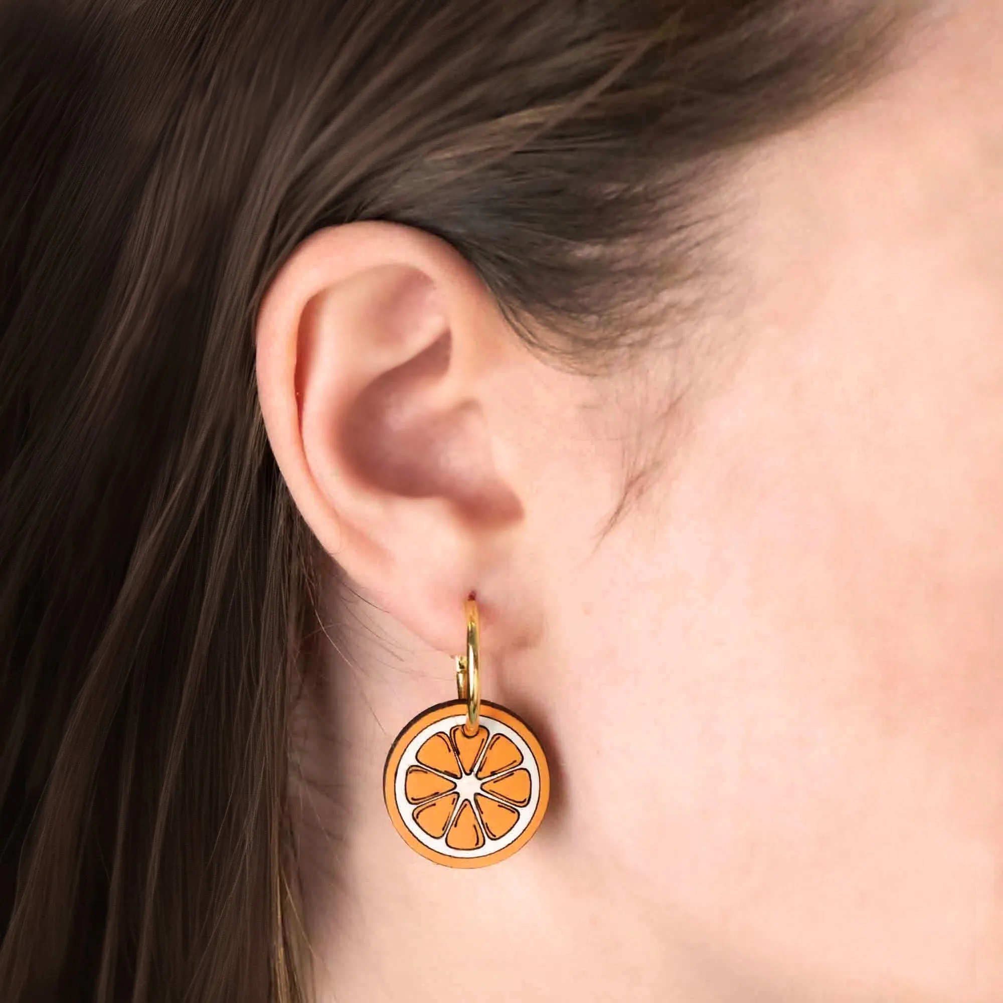 Hand-Painted Orange Hoop Earrings - PEO14142H