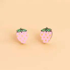 Hand-Painted Pink Strawberry Wooden Earrings - PET15263