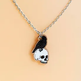 Hand Painted Raven Skull Wooden Necklace - NT65282