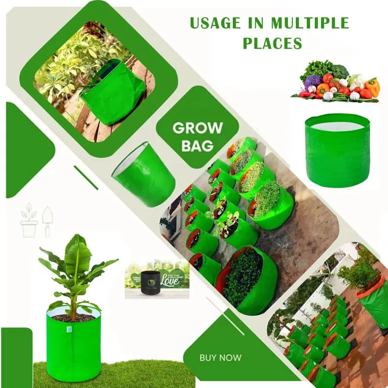 HDPE Grow Bags 250gsm (12x9 Inches) - Pack of 5, Durable Vegetable Planting Bags for Terrace and Home Gardening