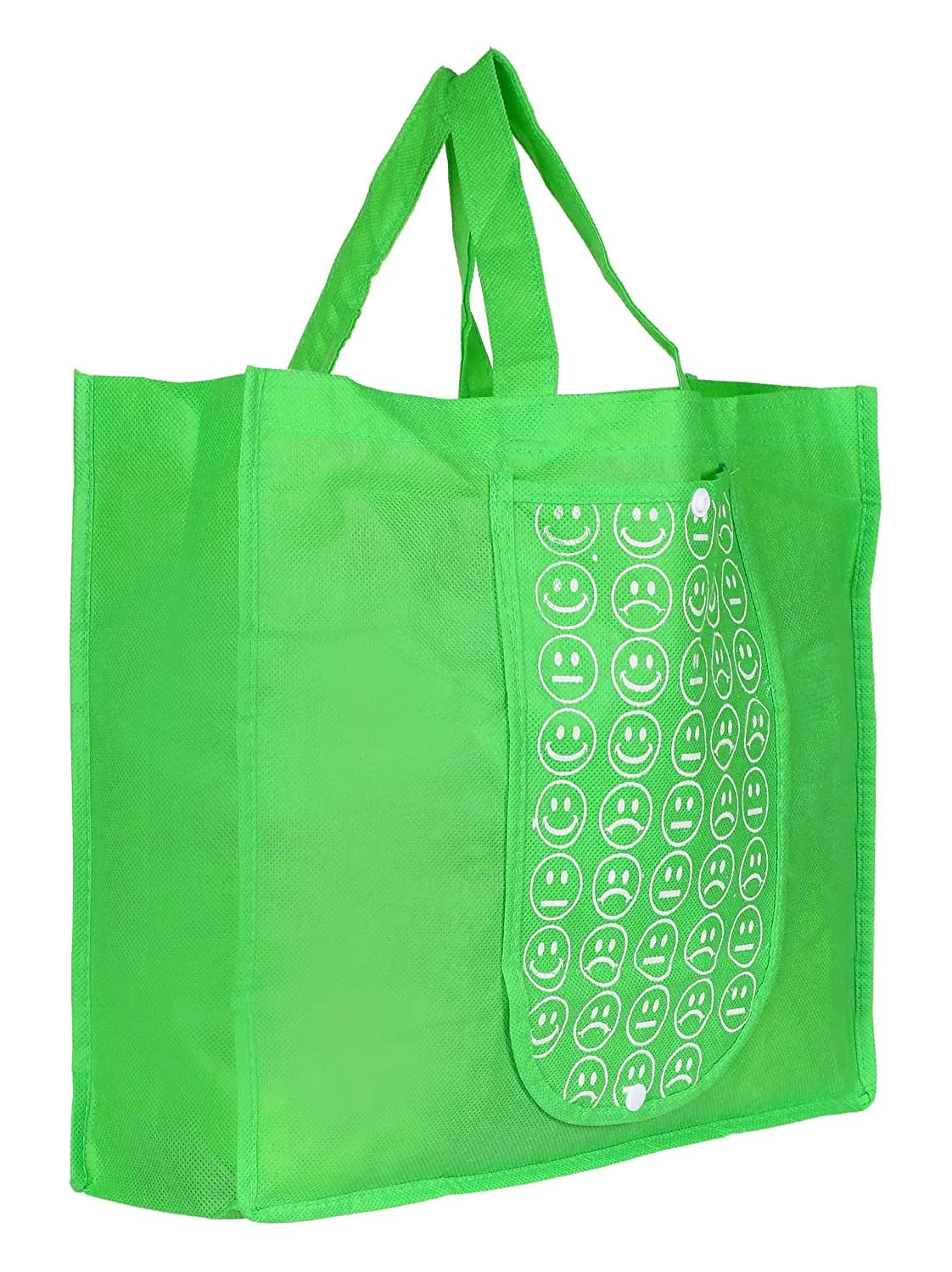 Heart Home Non-Woven Foldable Shopping Bag|Reusable Travel Tote Bag|Gift Bag|Grocery Bag For Vegetable|One Small Pocket|Pack of 2 (Green & Orange)