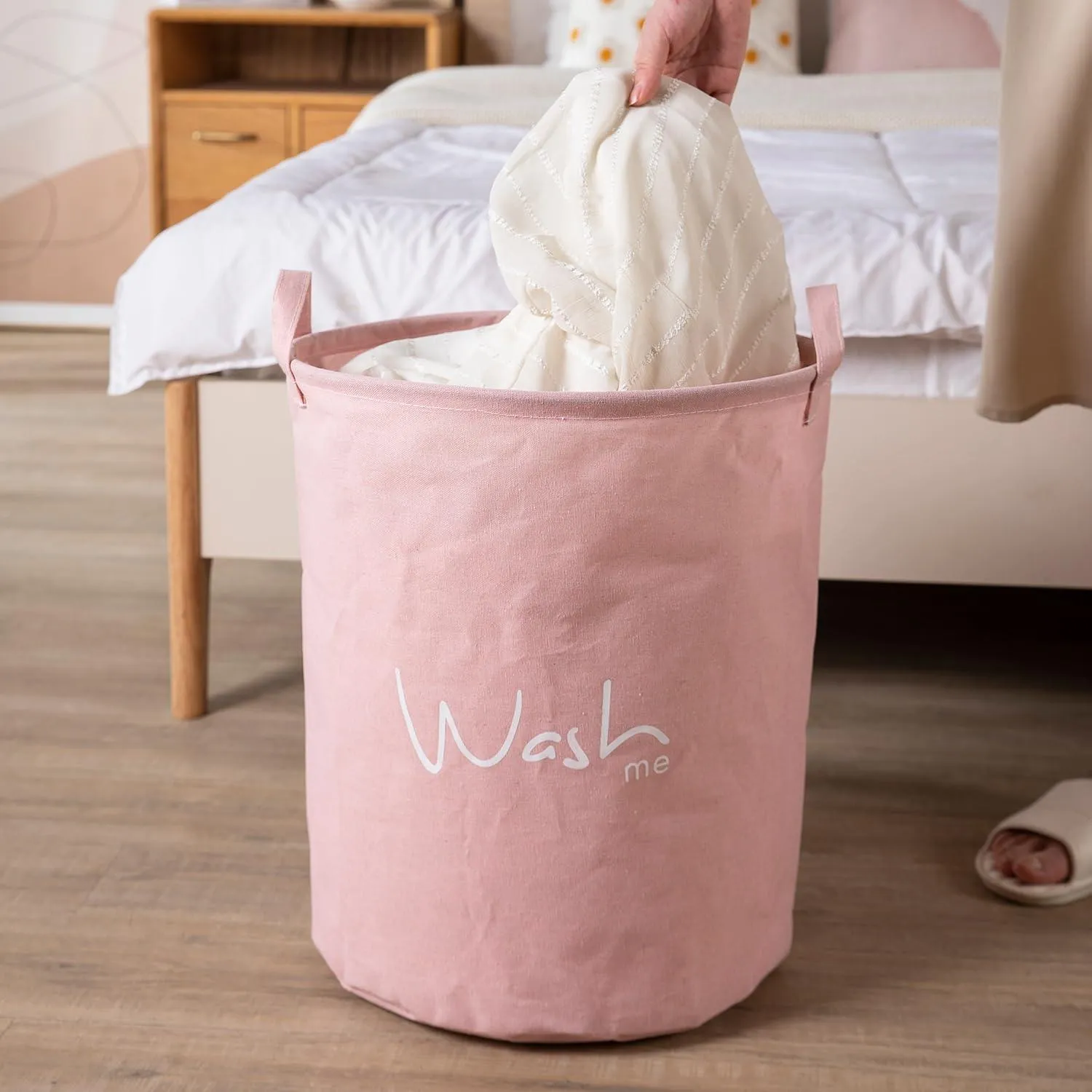 HOKIPO Folding Laundry Storage Basket - Large 46 Ltr, Pink