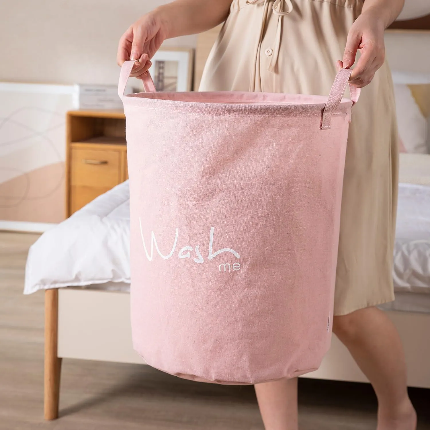 HOKIPO Folding Laundry Storage Basket - Large 46 Ltr, Pink