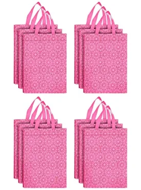 Kuber Industries Carry Bag|Shopping bag With Handles|Shopping Bag For Grocery|Pack of 12 |PINK