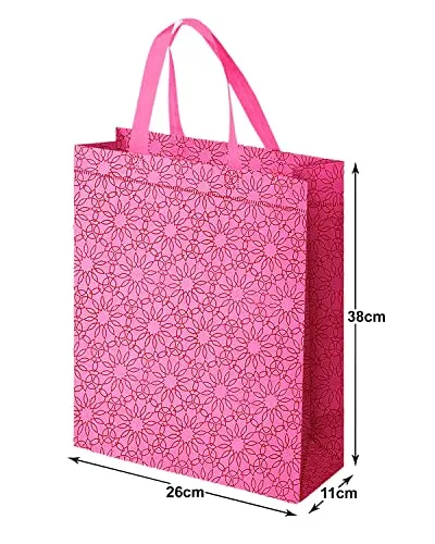 Kuber Industries Carry Bag|Shopping bag With Handles|Shopping Bag For Grocery|Pack of 12 |PINK