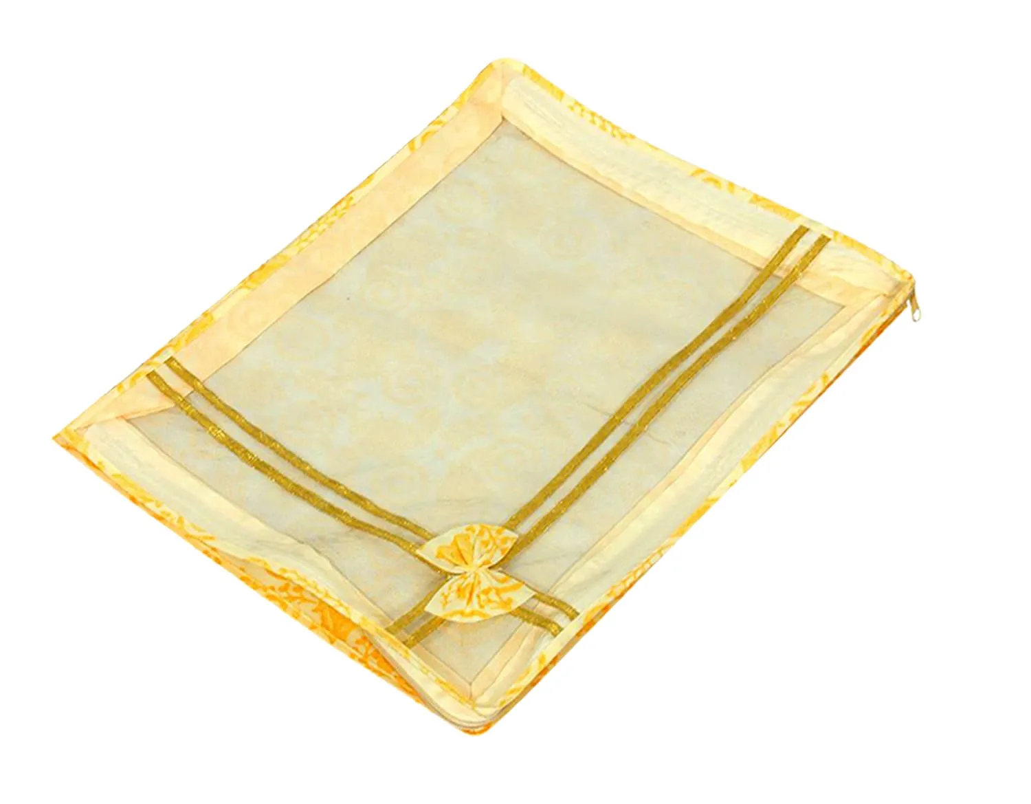 Kuber Industries Carry Design 3" inch Tranasparent Non Woven Foldable, Waterproof Single Saree Cover, Saree Organizer- Pack of 4 (Gold)-HS_38_KUBMART21583