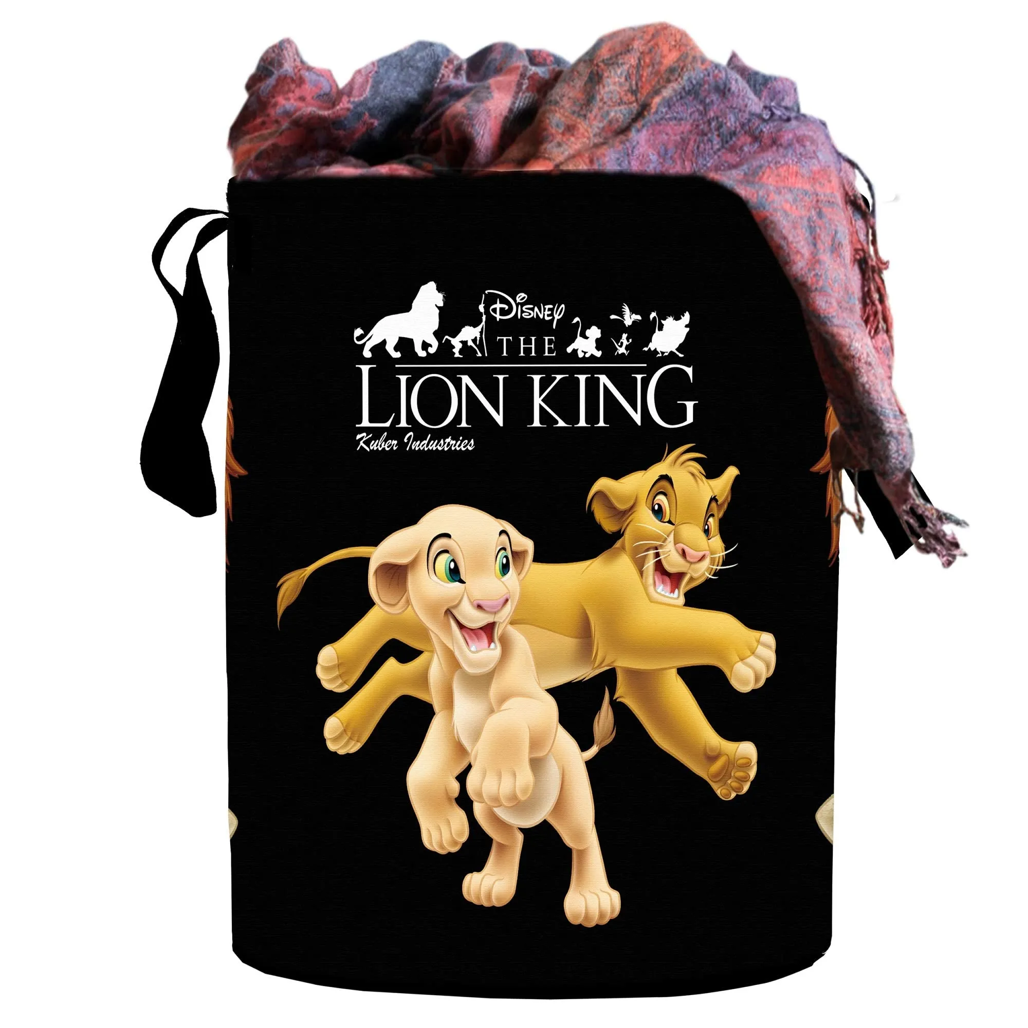 Kuber Industries Disney Lion King Print Non Woven Fabric Foldable Laundry Organiser with Handles,45 LTR (Black)