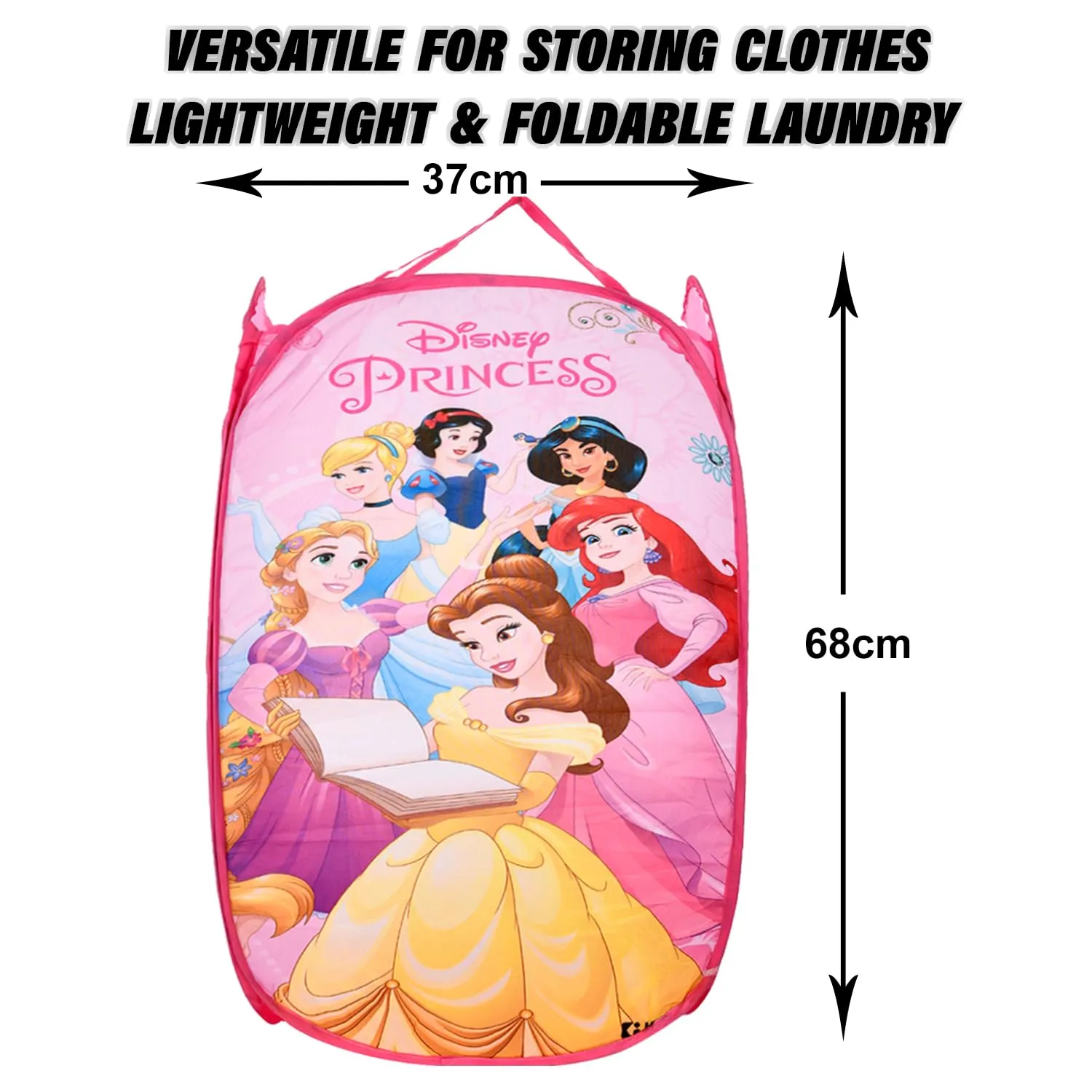 Kuber Industries Disney Princess Laundry Basket | Net Foldable Laundry | Nylon Storage Basket with Handle | Clothes Basket for Home | Toy Storage | Pink