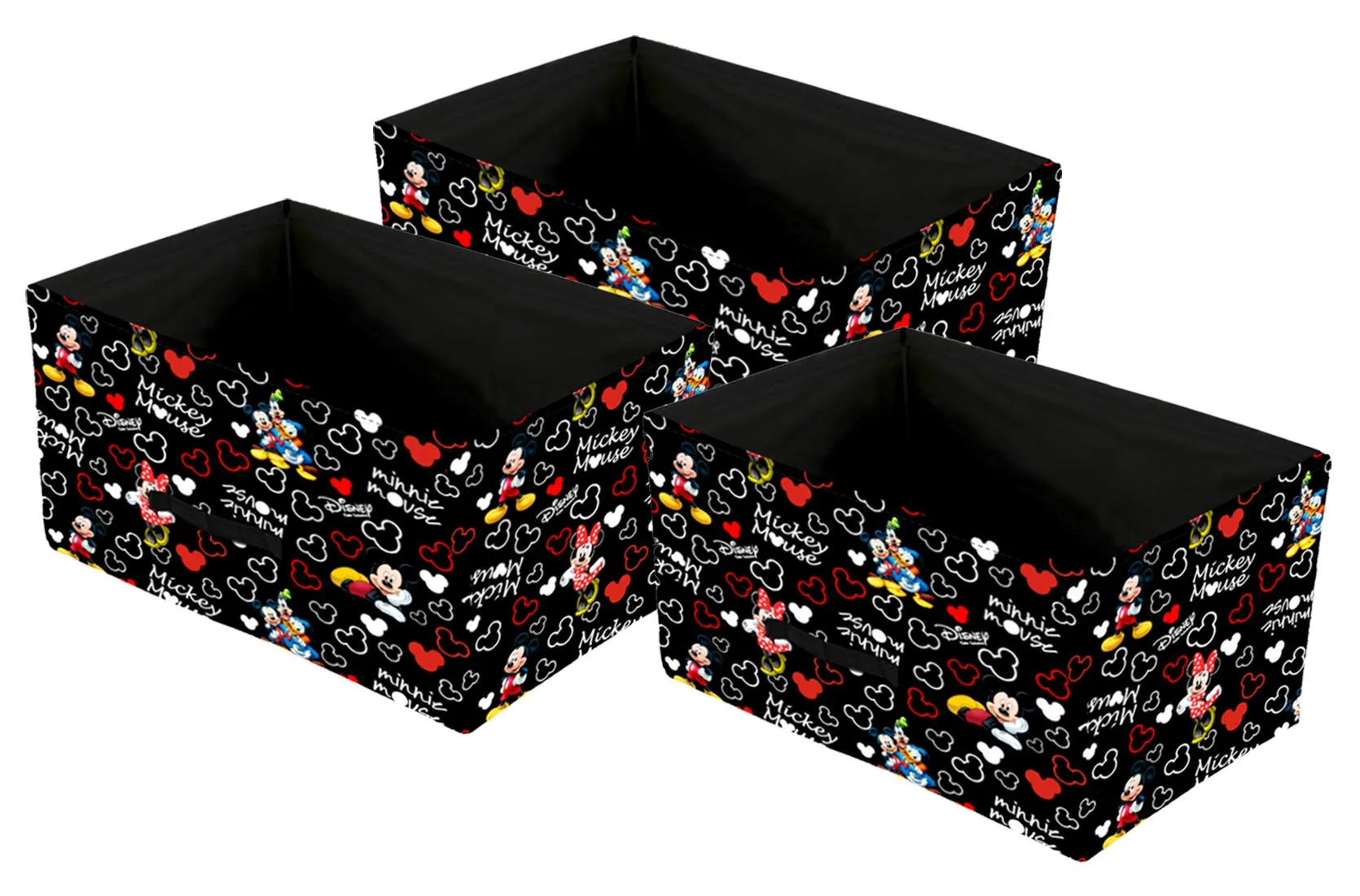 Kuber Industries Foldable Boxes For Storage (Pack of 3) - Multipurpose Storage Organizer For Clothes | Wardrobe | Closet | Toys | Books - Disney Mickey Print - Undergarment Organizer Basket (Black)