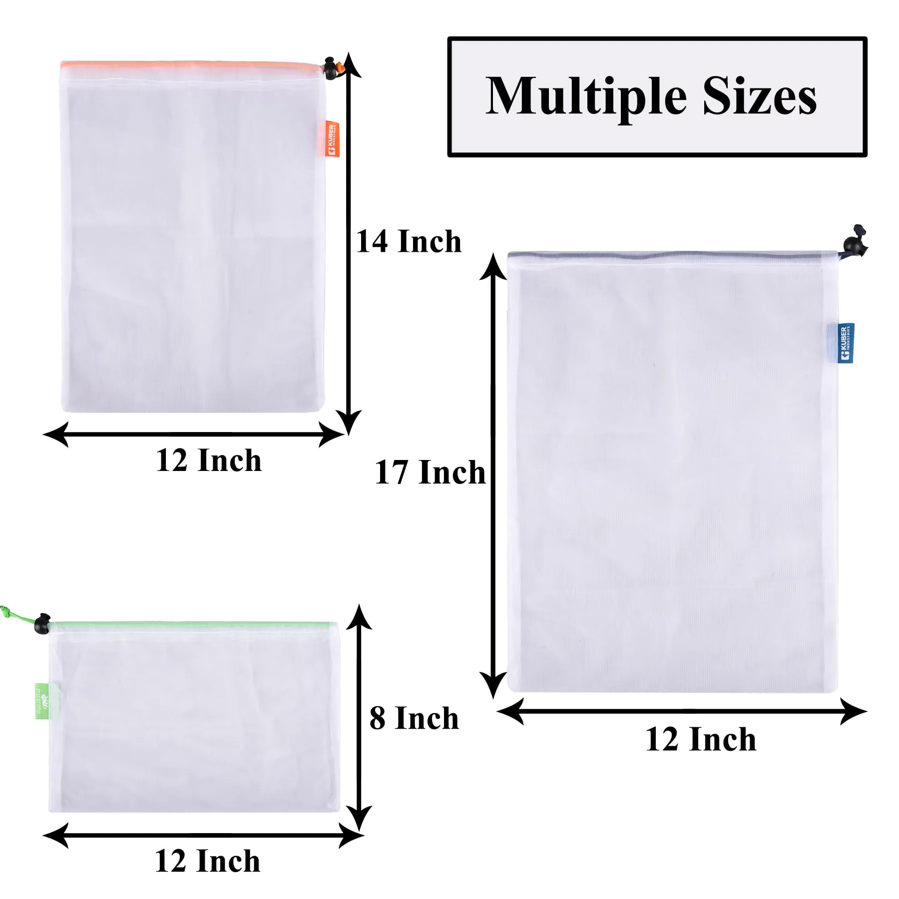 Kuber Industries Mesh Storage Bag | Reusable Mesh Bags | Carry Bags for Fruits-Vegetables-Toys-Groceries | 2 Small-2 Medium-2 Large Travel Storage Bags | 6 Piece Set | White