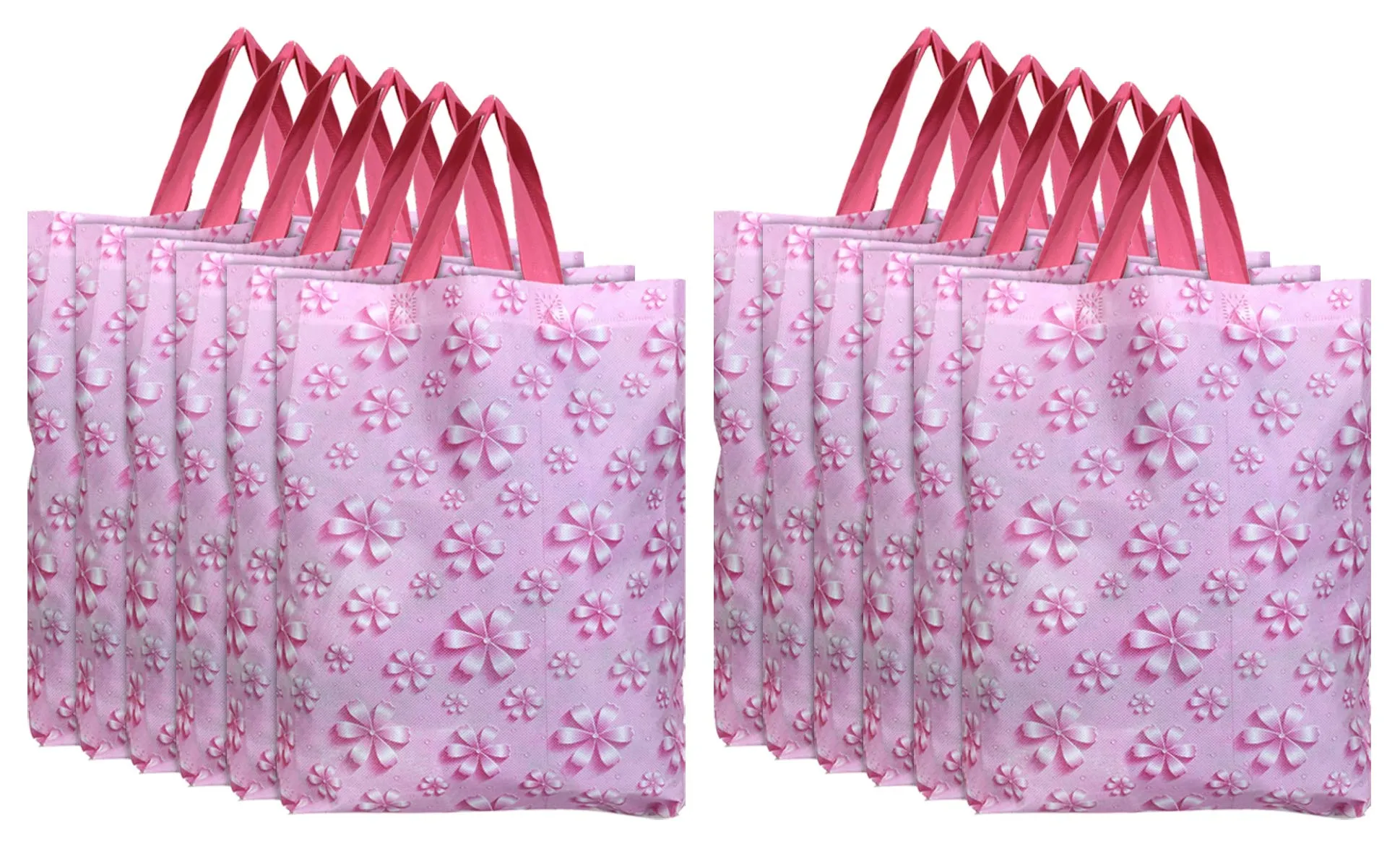 Kuber Industries Non-Woven Foldable Shopping Bag|Reusable Travel Tote Bag|Gift Bag|Grocery Bag for Vegetable|Pack of 12 (Pink)