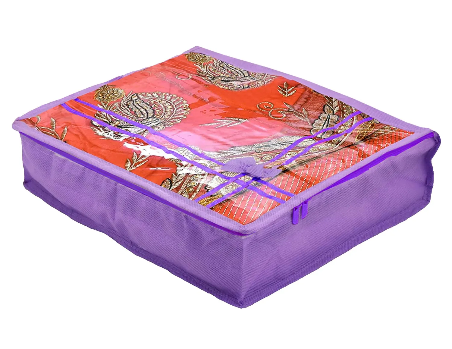 Kuber Industries Non-Woven Single Saree Cover With Tranasparent Top|Pack of 4 (Purple)