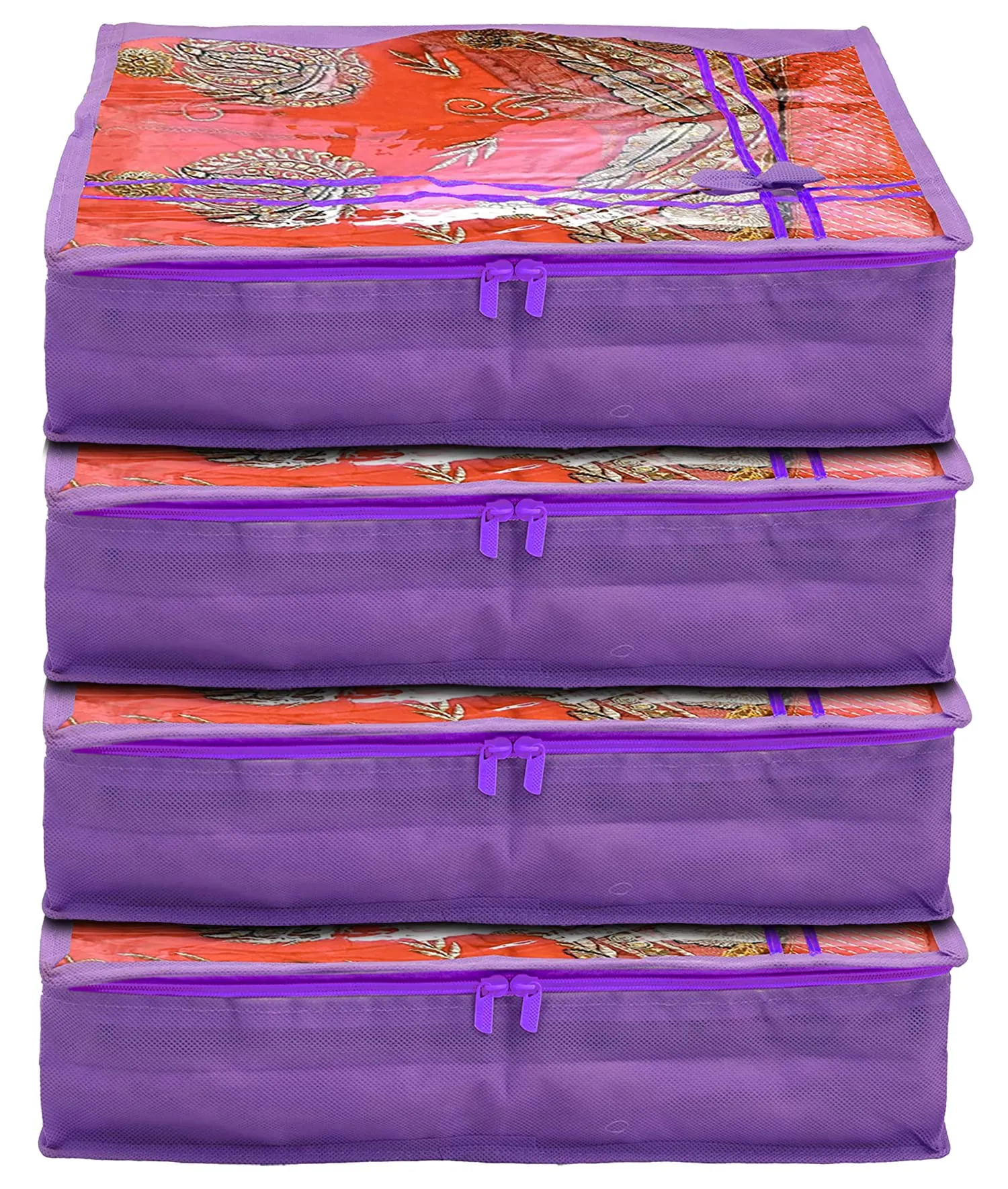 Kuber Industries Non-Woven Single Saree Cover With Tranasparent Top|Pack of 4 (Purple)