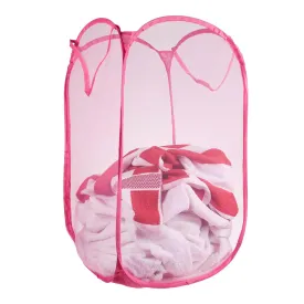 Kuber Industries Nylon Mesh Laundry Basket|Foldable Laundry Bag|Netted Lightweight Laundry Organizer|Reinforced Handle With Sturdy Base "20"LTR (Pink)