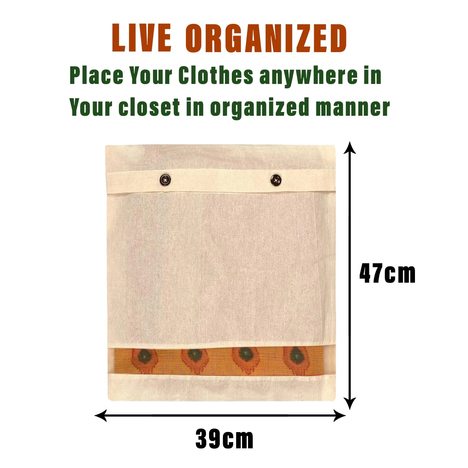 Kuber Industries Saree Bags | Clothes Bags for Storage | Cotton Wardrobe Organizer | Mesh Window Cloth Storage Bags Set | Single Packing Saree Cover with Button | Pack of 15 | Cream