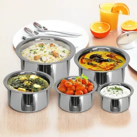 Kuber Industries Set of 5 Stainless Steel Tope Set/Vessels for Cooking | Induction Safe, Heavy Duty Gauge Boiling & Cooking Patila/Topiya/Bhagona Steel Utensils for Kitchen | Silver