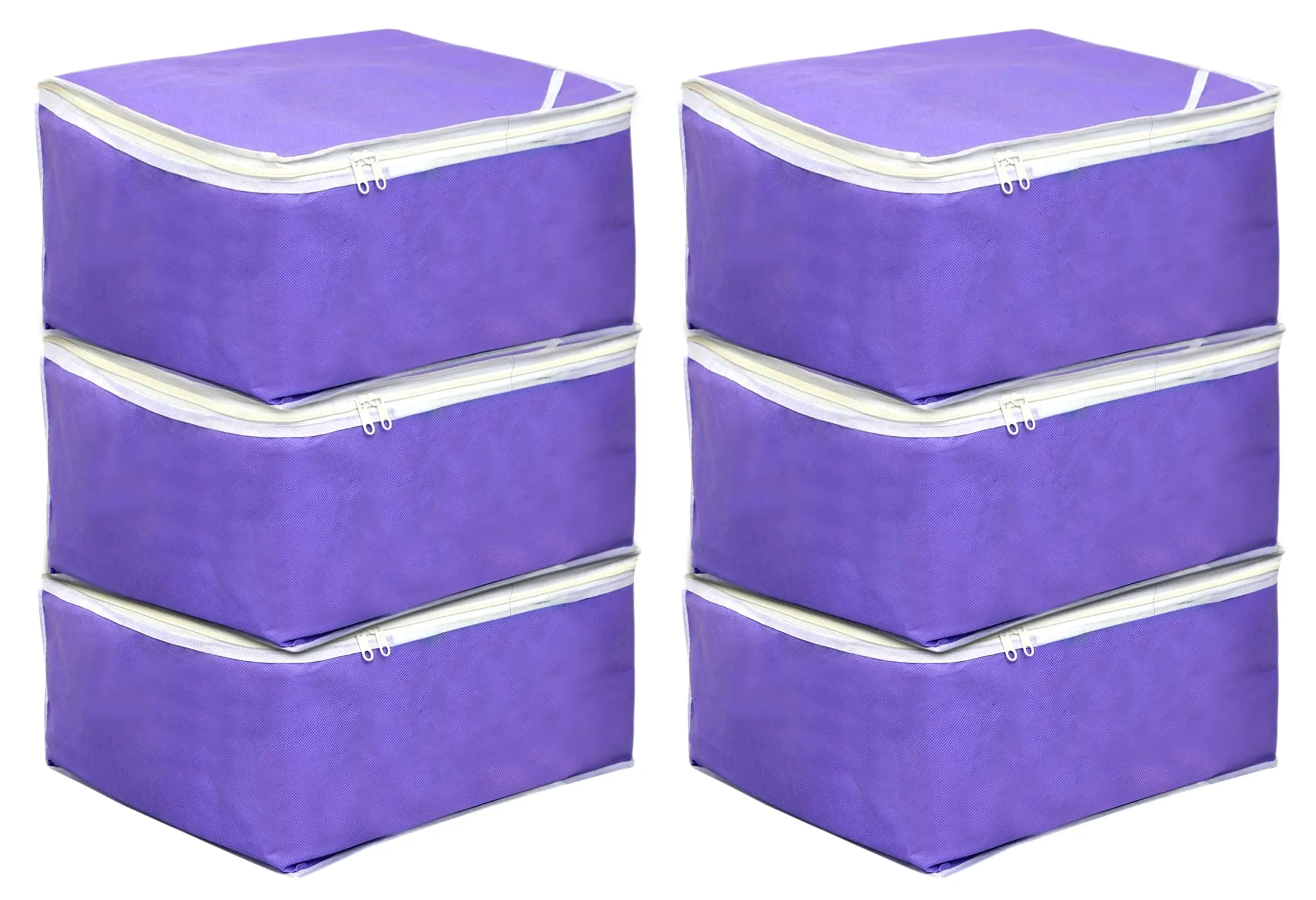 Kuber Industries Wardrobe Organizer for Clothes|Non Woven Drawer Organizer|Cloth Cover Bags for Storage|Pack of 6 (Purple)