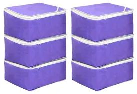 Kuber Industries Wardrobe Organizer for Clothes|Non Woven Drawer Organizer|Cloth Cover Bags for Storage|Pack of 6 (Purple)