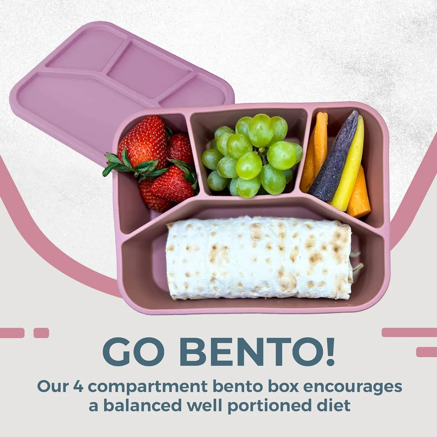 Lunchbox, 100% Food Grade Eco-Friendly Leak-Proof Silicone Bento Box, 4 Compartment, 6 Colors