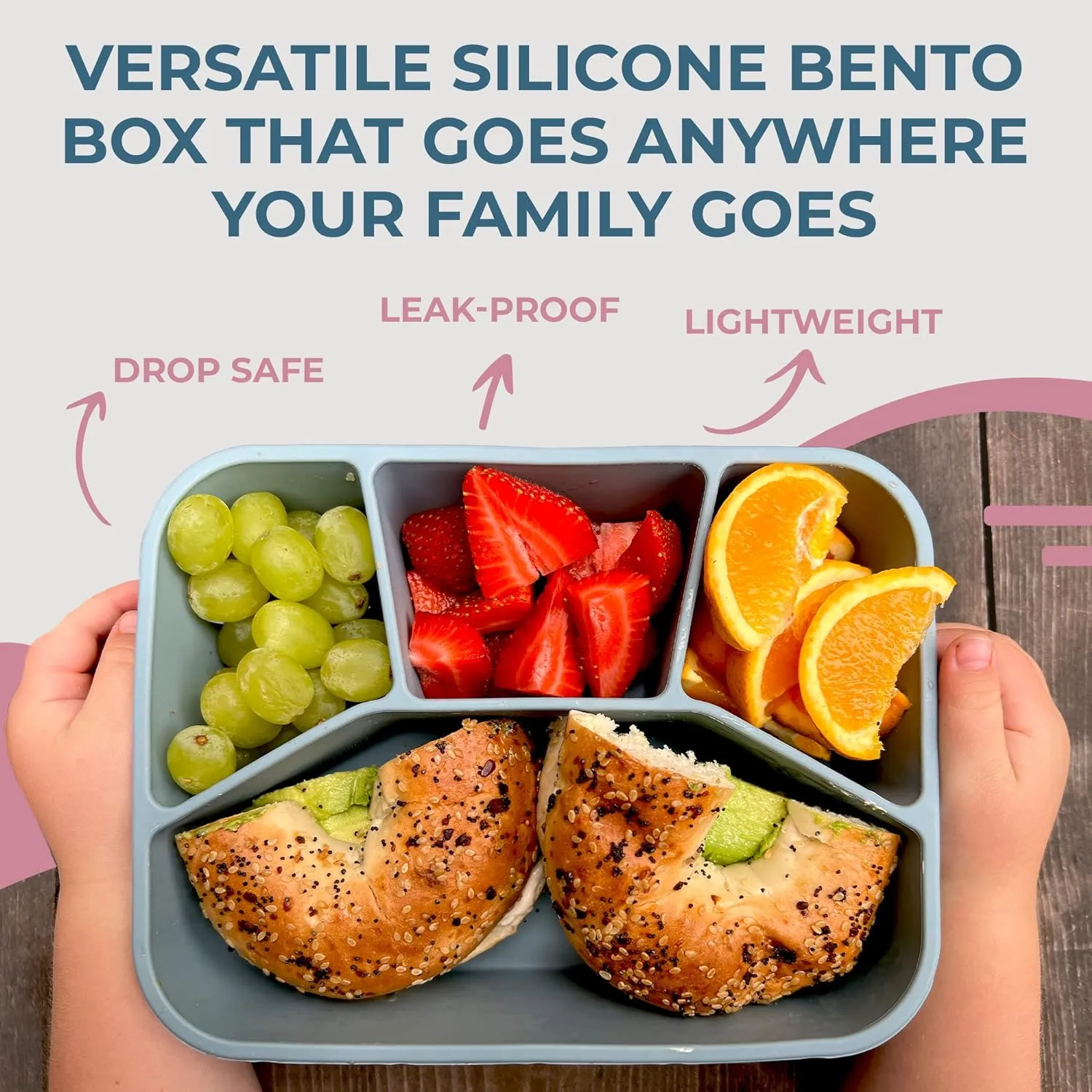 Lunchbox, 100% Food Grade Eco-Friendly Leak-Proof Silicone Bento Box, 4 Compartment, 6 Colors