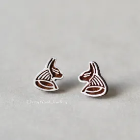 Mafdet Egyptian God Cherry Wood Stud Earrings - PEL10176