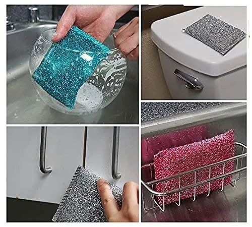 Magic Providers Stainless Steel Scrub with Sponges Metal Scrubber - Pack of 6 | Sponge Scrubber for Dishes, Pots, Pans, Kitchens, Bathroom, and Tough Cleaning for Non-Stick Utensils - Multicolored