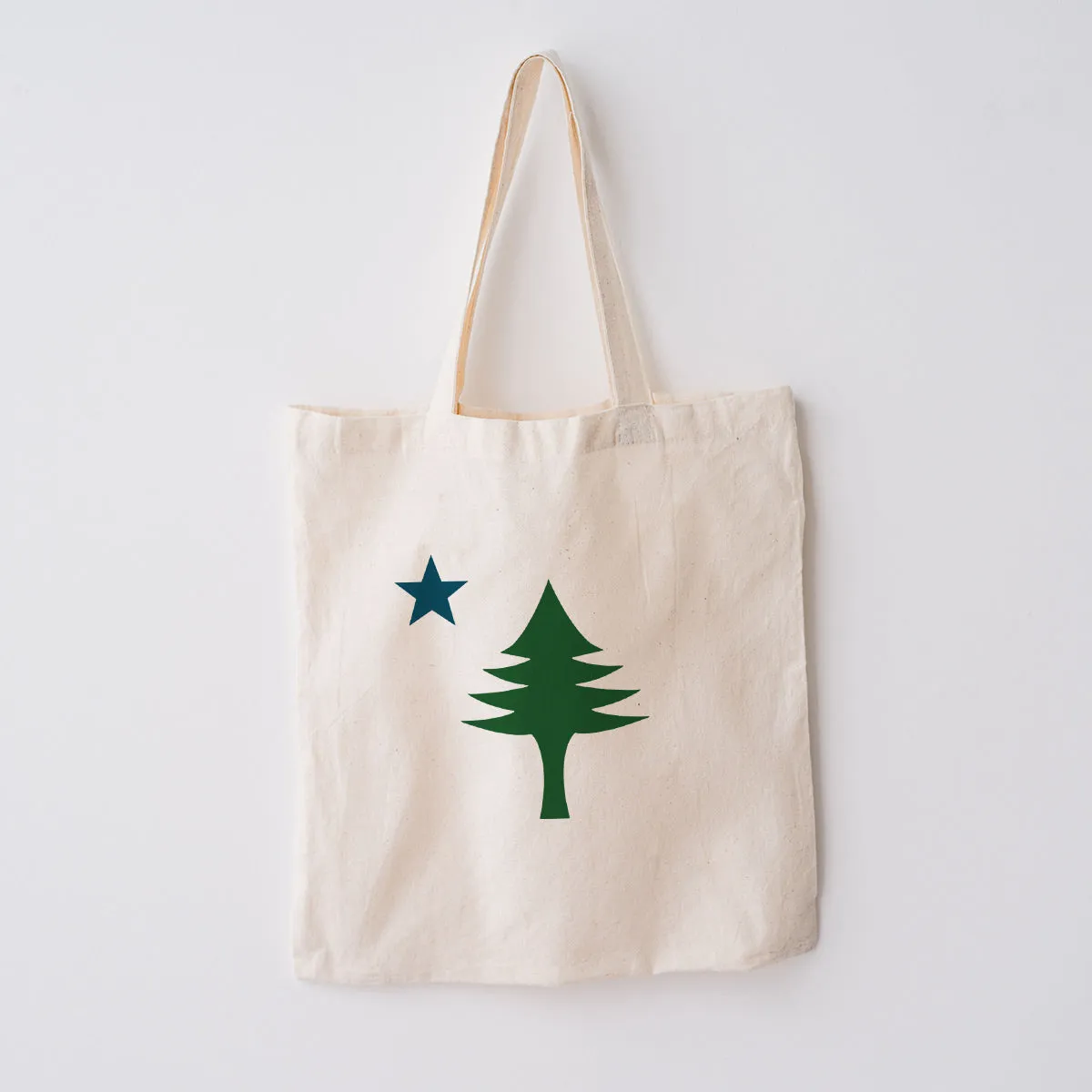 Maine State Pine Tree & Star Large Canvas Tote Bag Grocery Totes