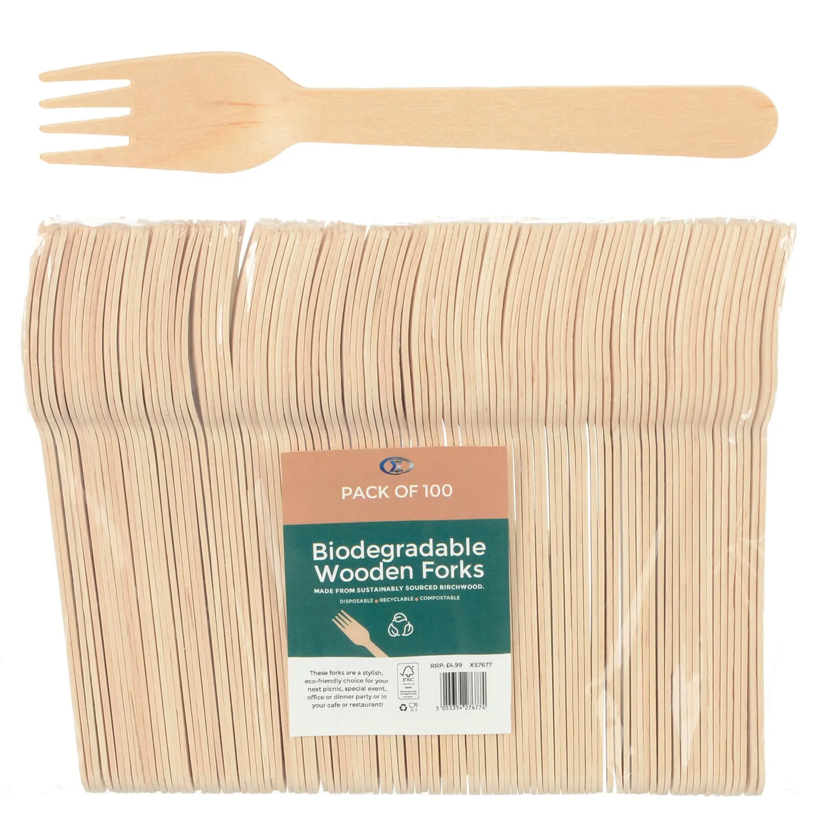 Pack Of 100 Wooden Cutlery Party BBQ Picnic Biodegradable