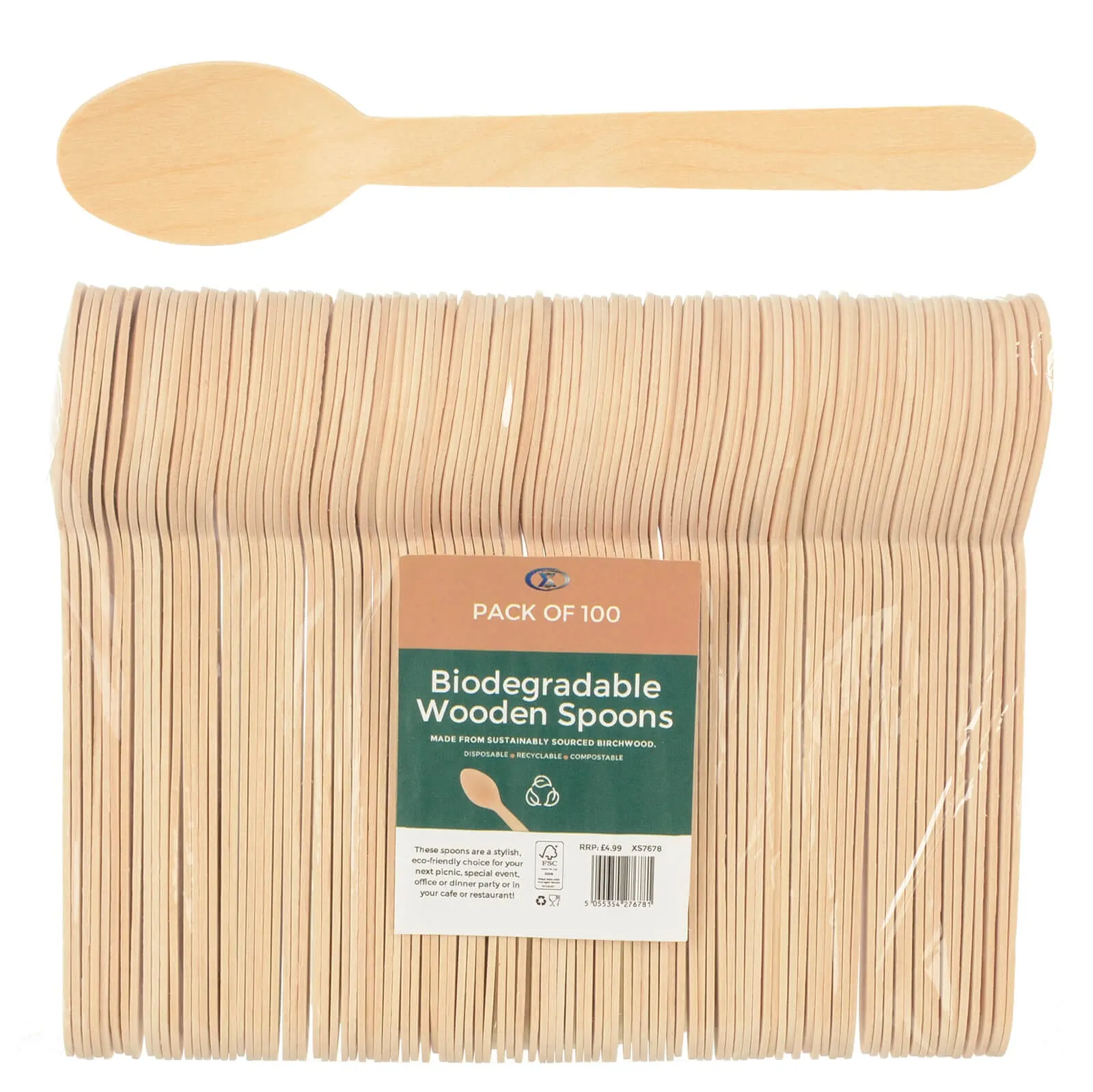 Pack Of 100 Wooden Cutlery Party BBQ Picnic Biodegradable