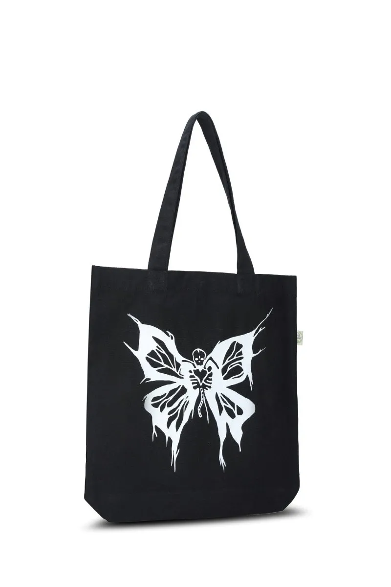 Premium Cotton Canvas Tote Bag- Butterfly Black