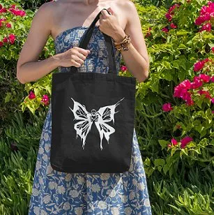 Premium Cotton Canvas Tote Bag- Butterfly Black