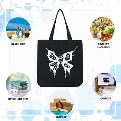 Premium Cotton Canvas Tote Bag- Butterfly Black