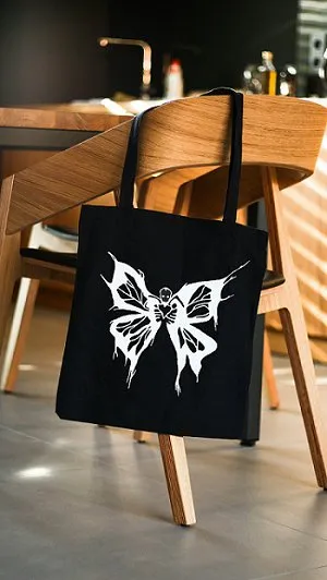 Premium Cotton Canvas Tote Bag- Butterfly Black