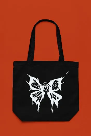 Premium Cotton Canvas Tote Bag- Butterfly Black