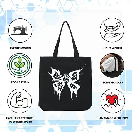 Premium Cotton Canvas Tote Bag- Butterfly Black