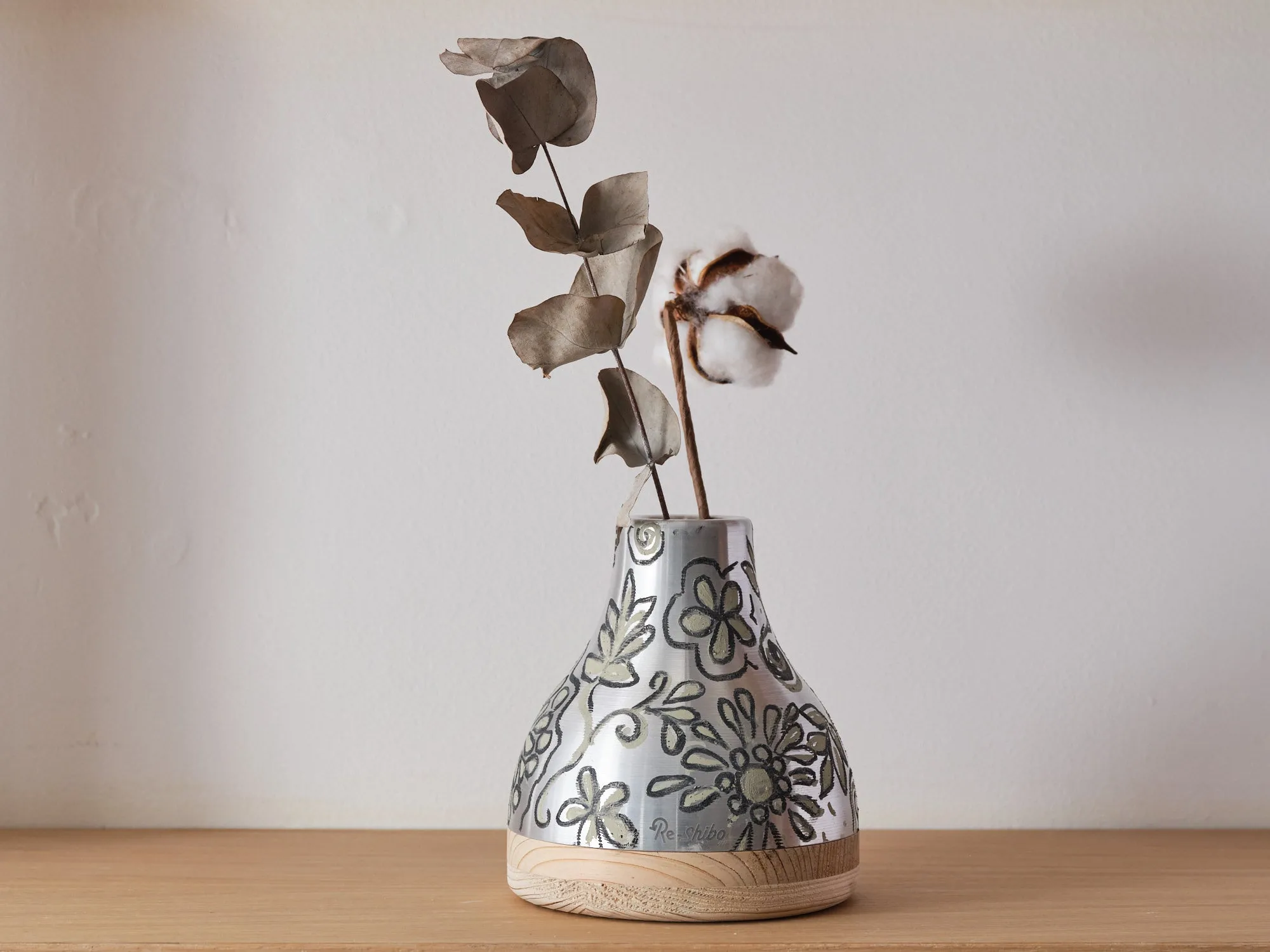 Re-Shibo Aluminium and Wood Vase by Sano Design