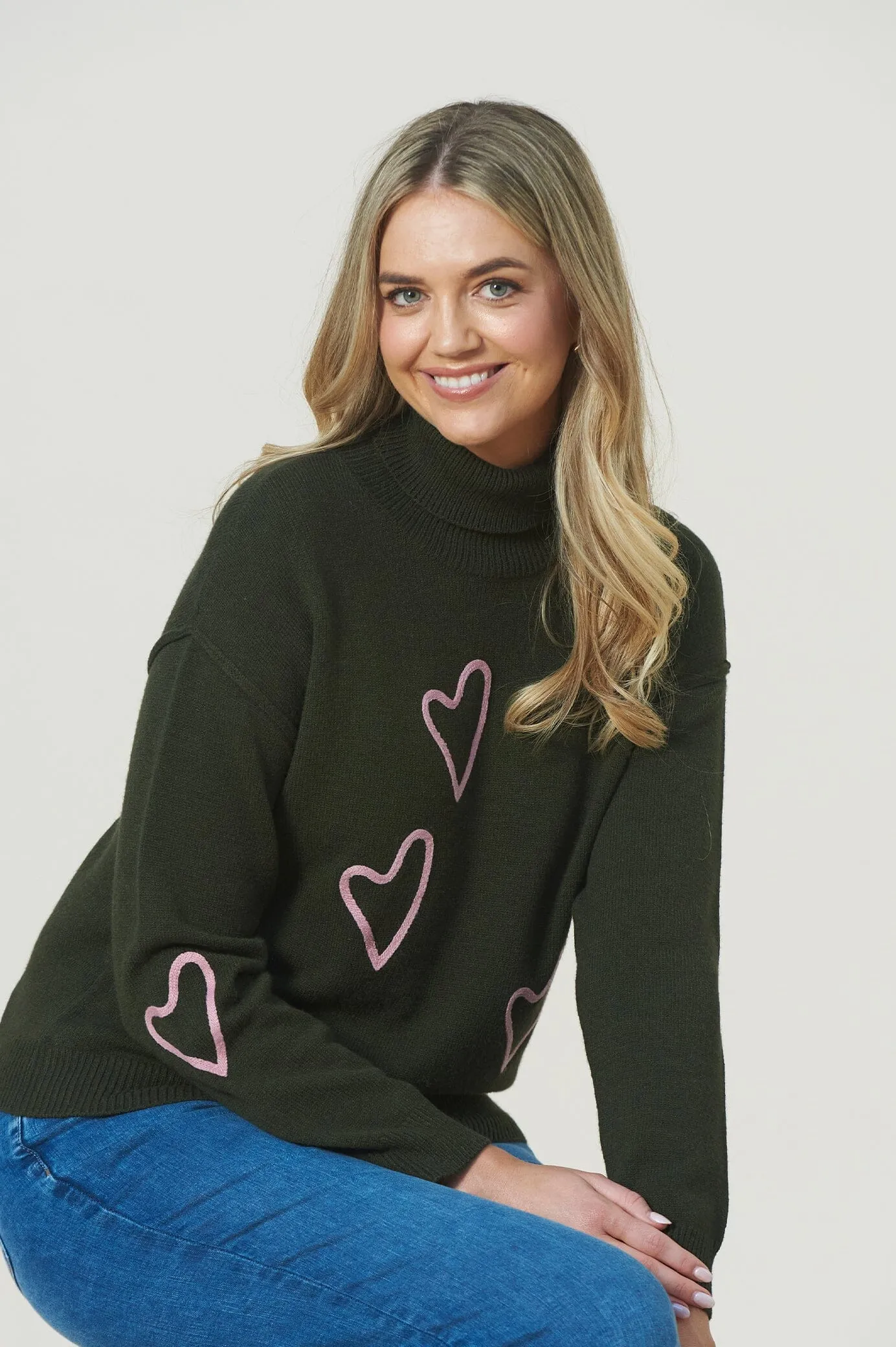 Romila Heart Jumper Forest Green