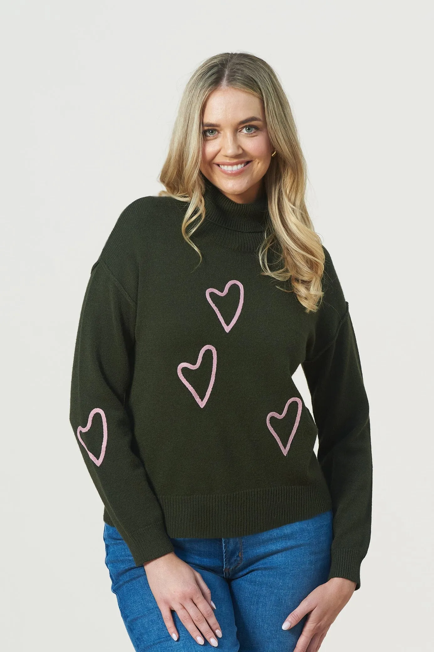 Romila Heart Jumper Forest Green