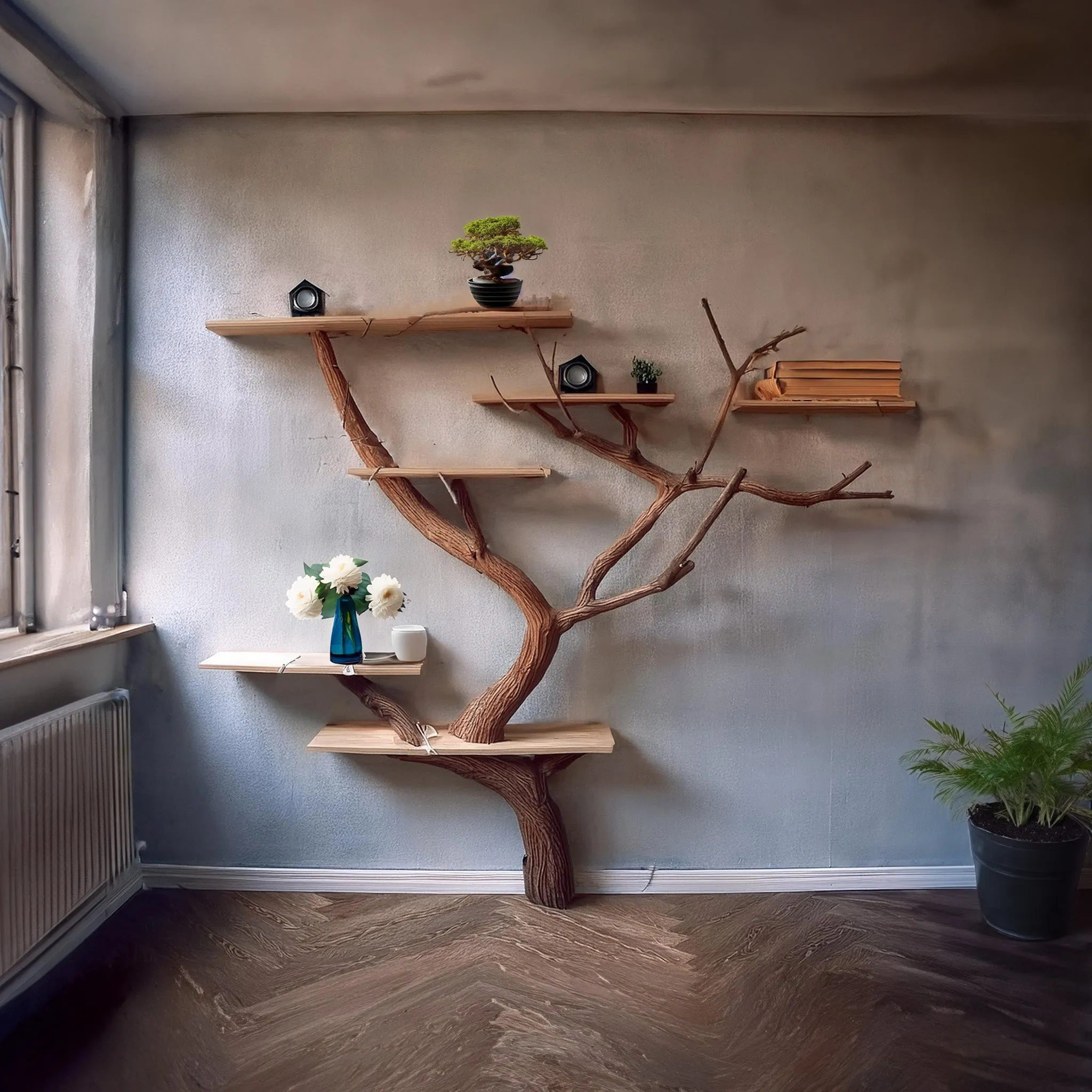 Solid Wood Tree Branch Bookshelf Design