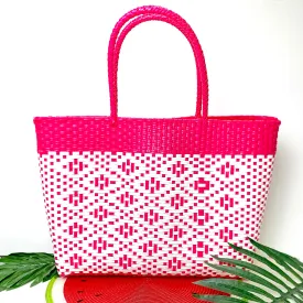 Sonoran Sky Market Tote Bag in Neon Pink and White